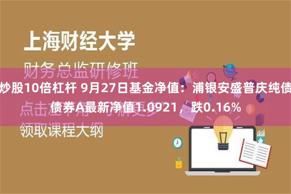 炒股10倍杠杆 9月27日基金净值：浦银安盛普庆纯债债券A最新净值1.0921，跌0.16%